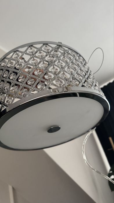 Lampa wiszaca sufitowa krysztalki krysztalowa srebrna glamour