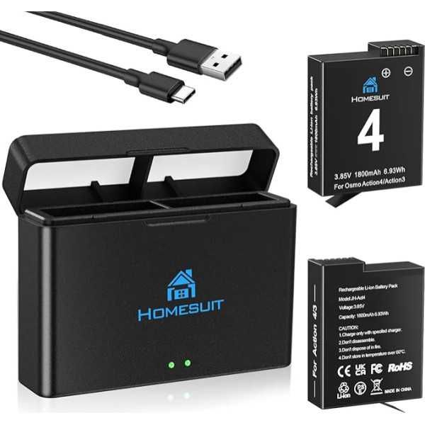 Homesuit Osmo Action 4, батарея 3 на 1800 мАч з зарядним пристроєм