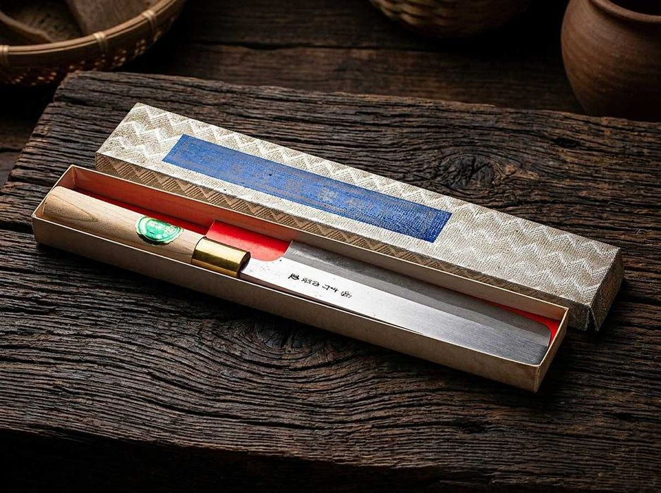 Japoński Nóż Ręcznie Kuty Nakiri Kita Stal Węglowa NOS Vintage 190 mm