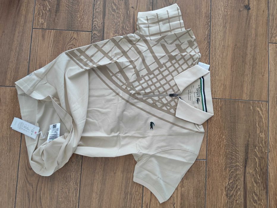 Nowa koszulka męska polo Lacoste M bawełna beżowa