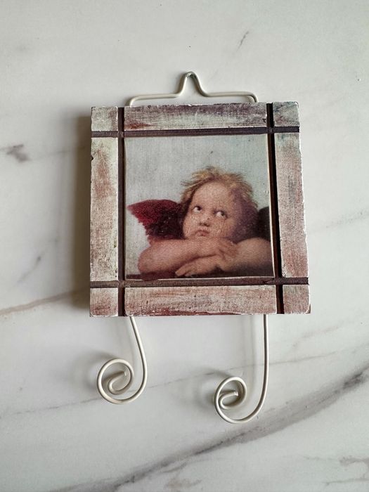 Ścienna dekoracja wieszak z aniołkiem Świąteczna rustykaln