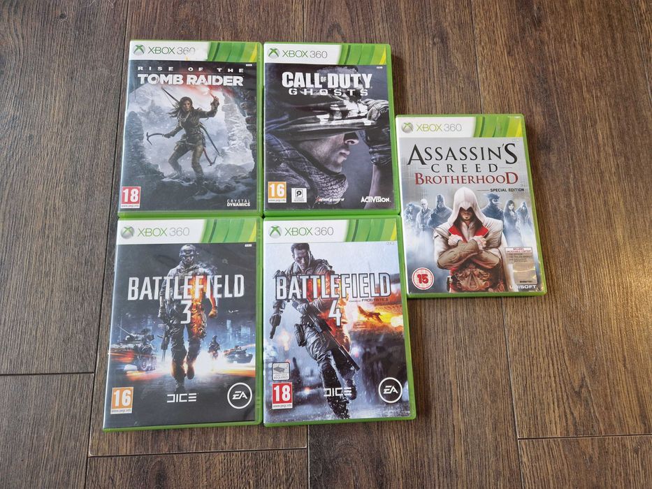 Zestaw 4 gier Xbox 360: Tomb Raider, Battlefield, AC