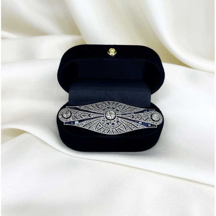 WYJĄTKOWA dawna broszka z diamentami i szafirami 2.80ct