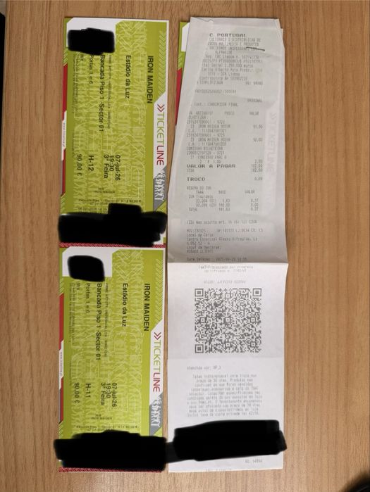 2 Bilhetes Iron Maiden