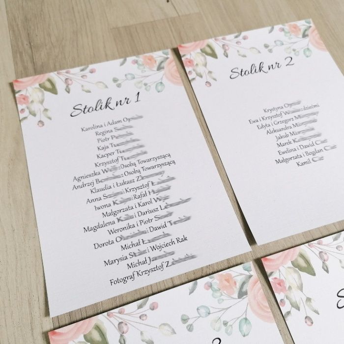 Rozpiska gości weselnych PUDROWE RÓŻYCZKI