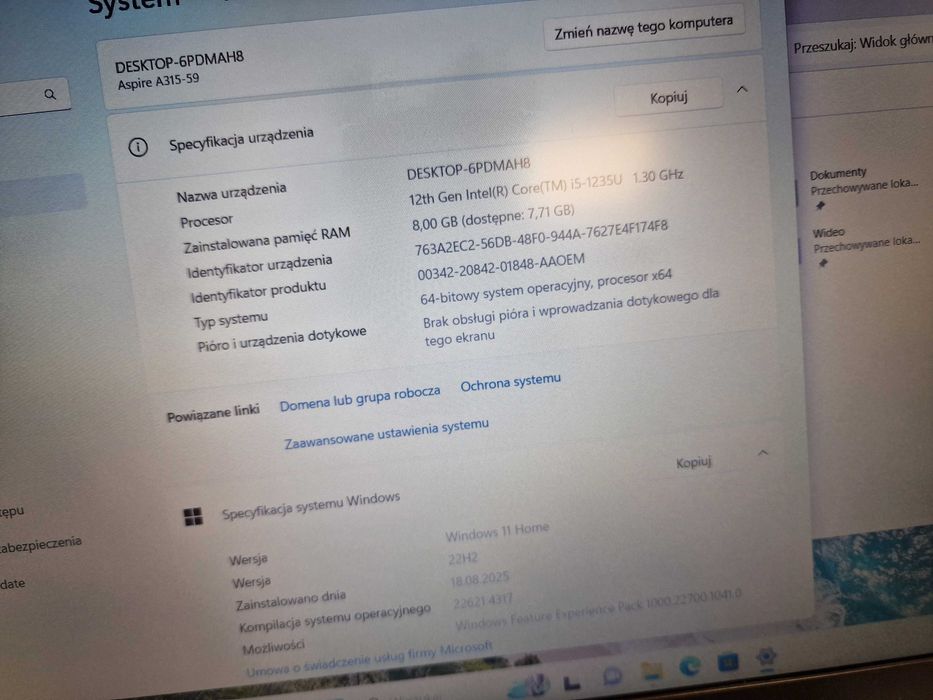 Acer Aspire 3 A315-59/ i5-1235U 1.30 GHz/ 8GB/ 256GB/ 15.6" FHD/ W11