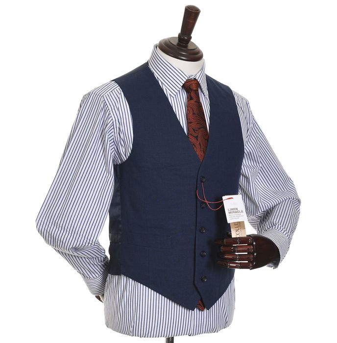 M&S granatowa kamizelka garniturowa z lnem elegancka Regular Fit r. 46