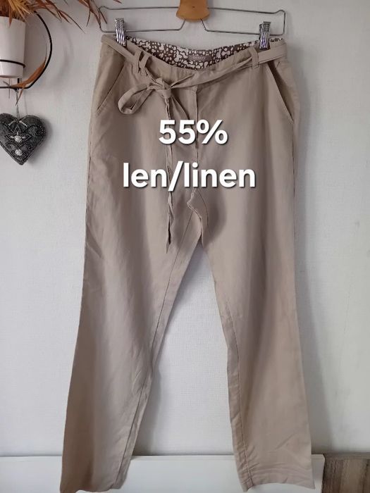Beżowe spodnie z dodatkiem lnu