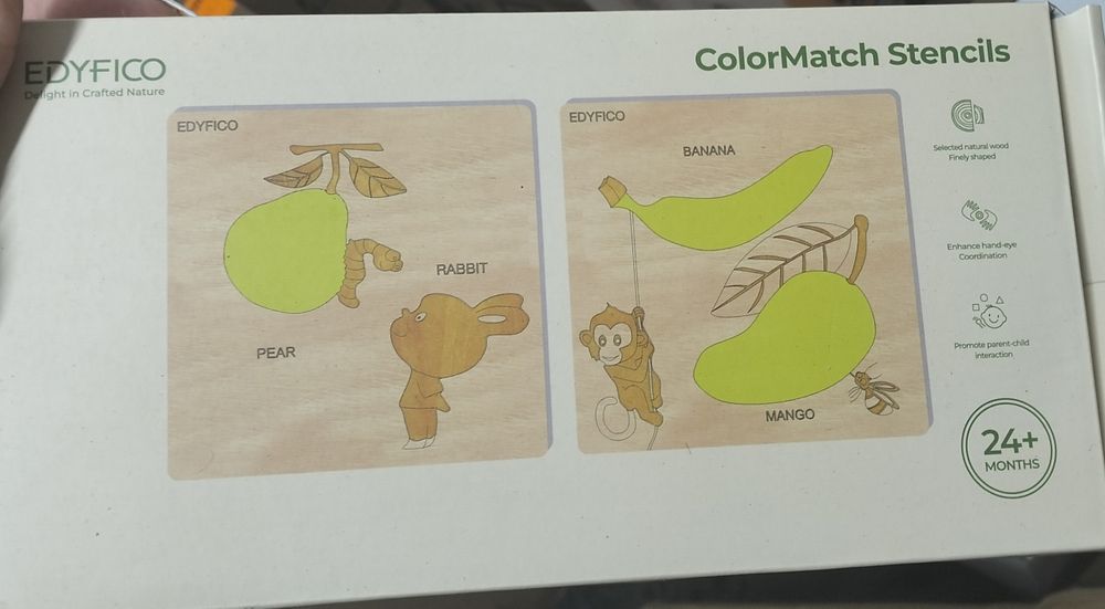 Drewniana gra edukacyjna Edyfico ColorMatch Stencils 24+ miesięcy
