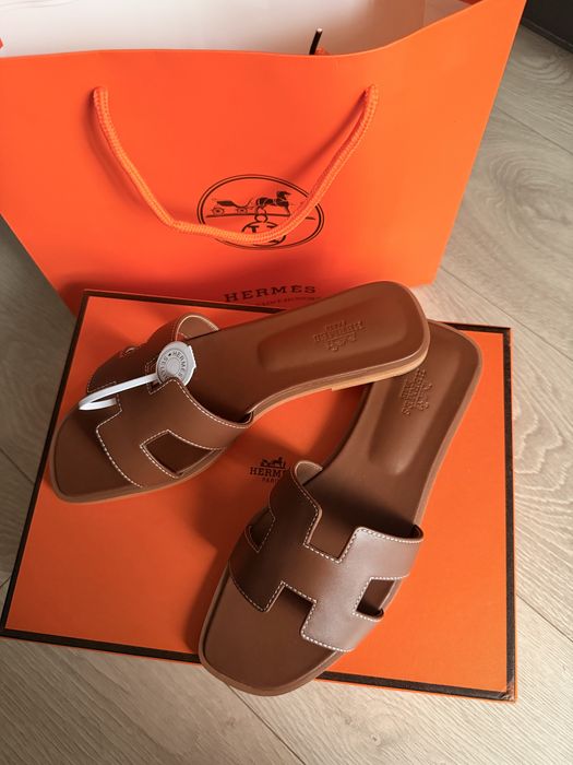 Тапки капці Hermes Oran коричневі ерме