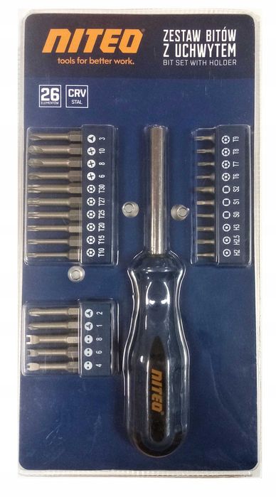 Zestaw Bitów Końcówek z Pokrętłem Uchwytem HEX NITEO 26 el.