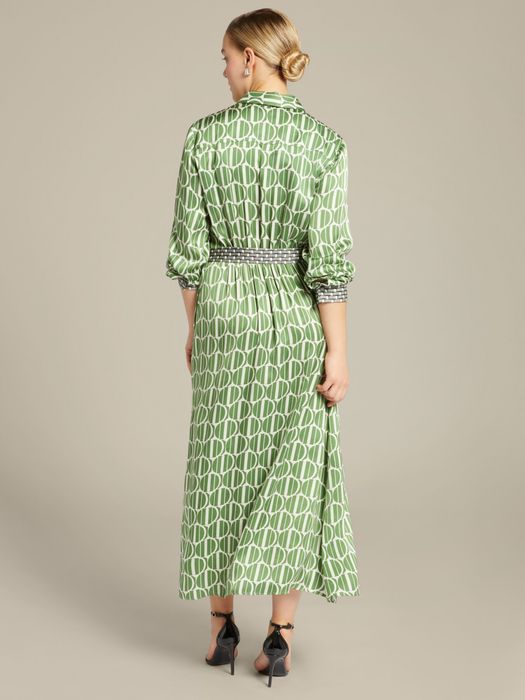 Vestido Novo Elena Mirò - Cetim Verde e branco XXL
