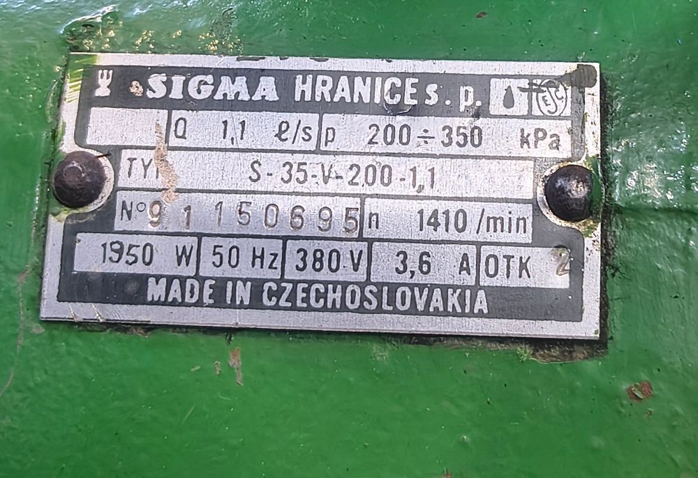 Nieużywany automat wodociągowy SIGMA HRANICE pompa silnik 1,5kW 400V
