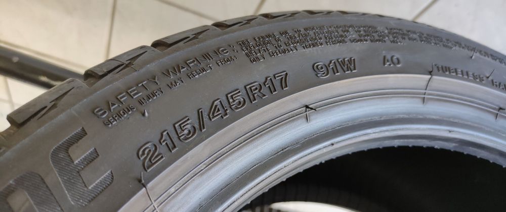 4x 215/45R17 Bridgestone Turanza T005 6,80mm 2020r C/A/72dB