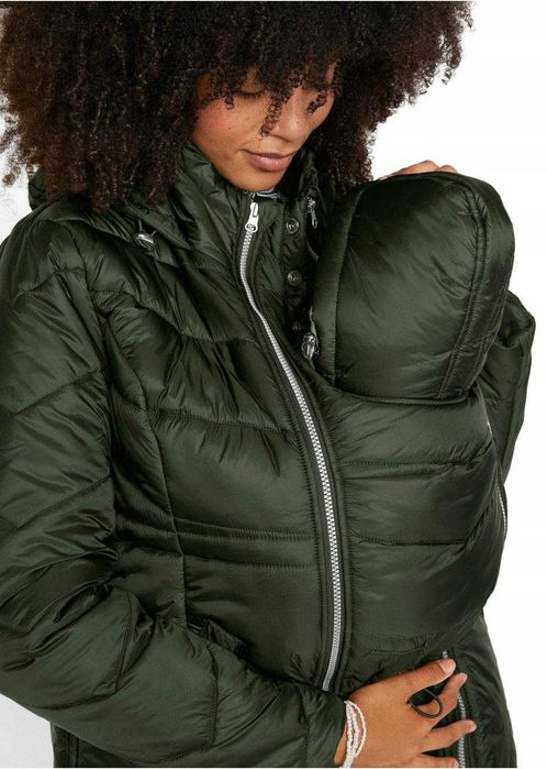 Kurtka ciążowa z wstawką dla dzidziusia - Ocieplana z kapturem