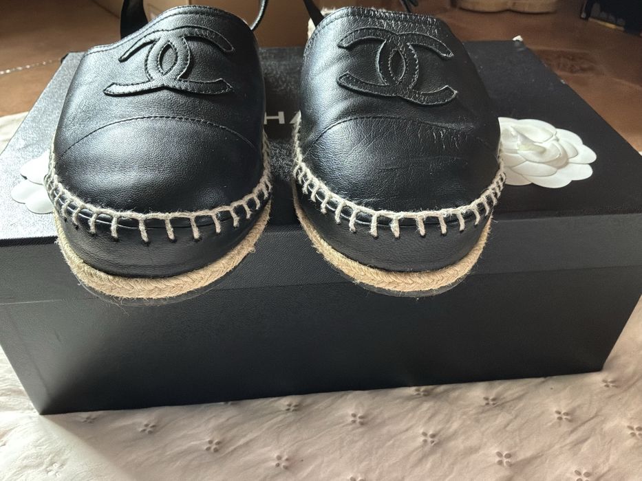 Chanel Czarne Espadryle 37 Oryginalne Pełny Komplet