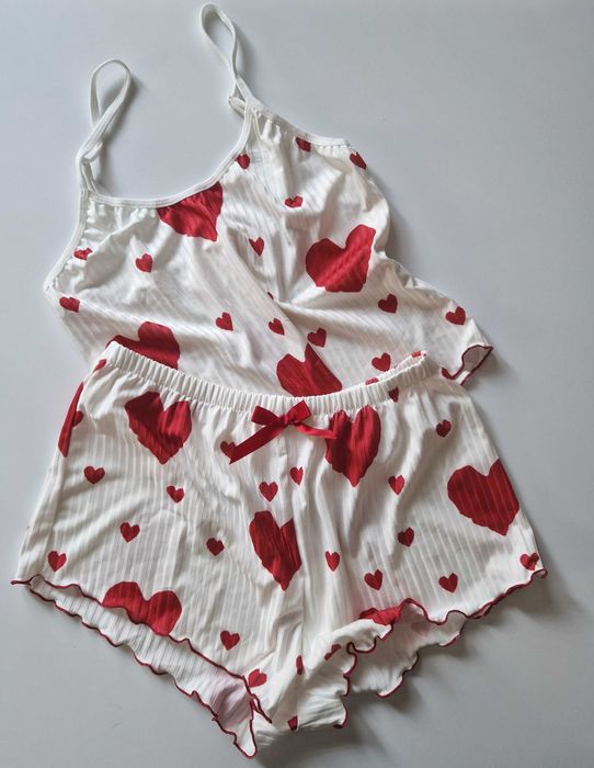 Komplet bielizny S piżama damska w serca, seksowna