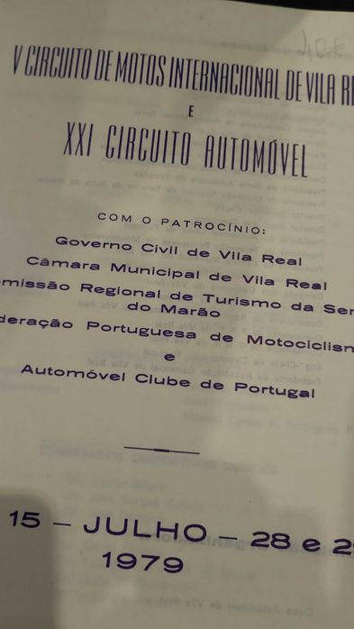Livro Programa Circuito Internacional Vila Real 1979