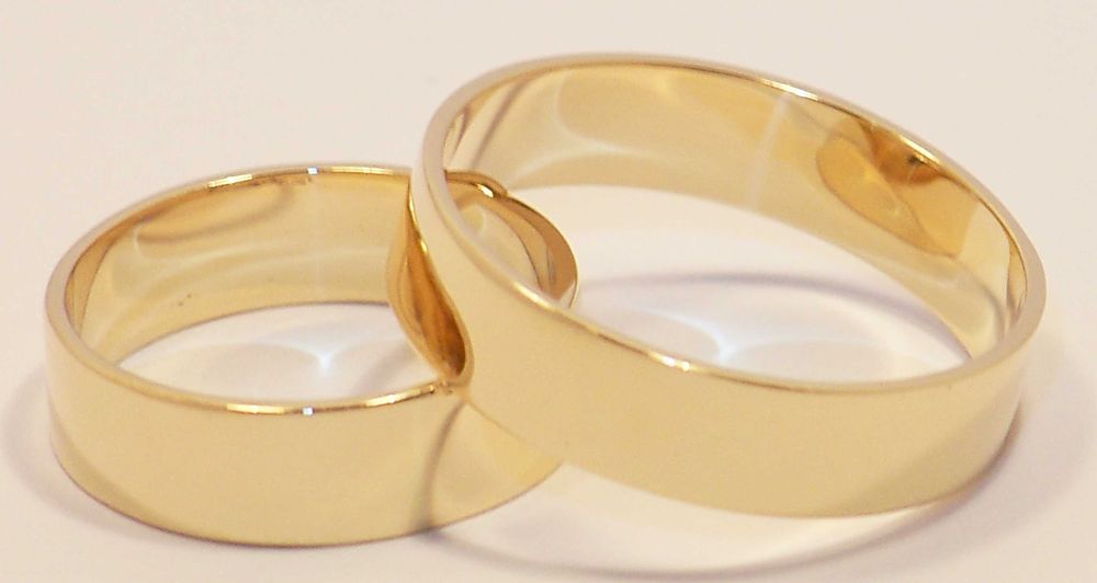 Złote Obrączki 585 Para 2szt 5mm Płaskie Grawer Gratis