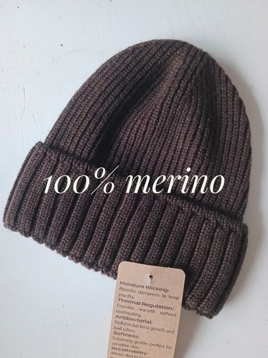 Merino czapka czekoladowa welnaina brązowa z wełny merynos zimowa nowa