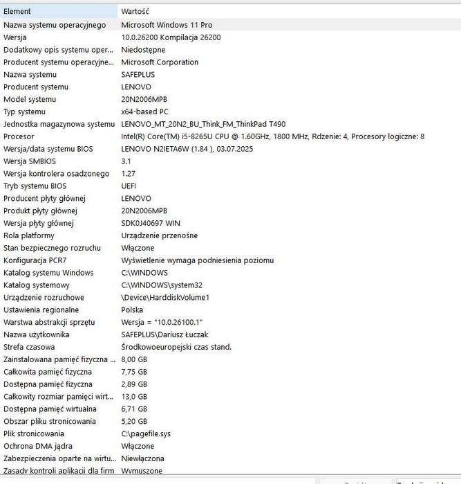 notebook Lenovo T490