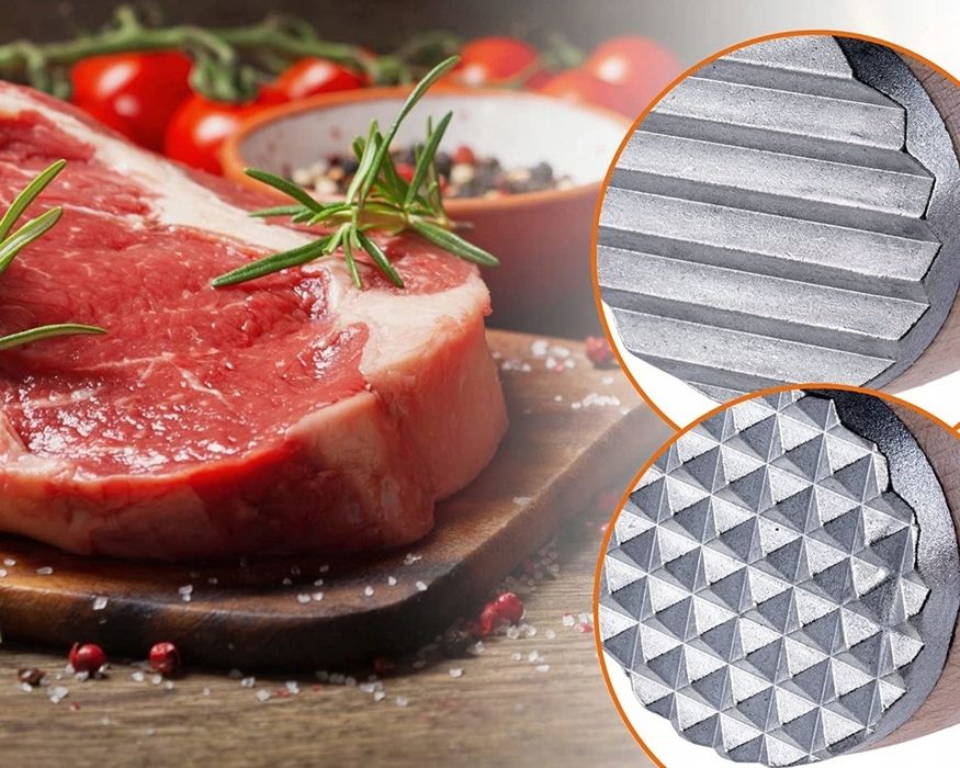 Drewniany tłuczek do mięsa młotek dwustronny okuty do kotletów 29 cm