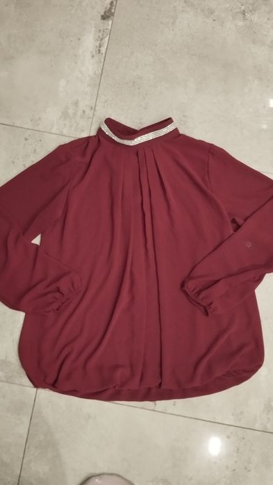 Elegancka bluzka z cyrkoniami bordo XL