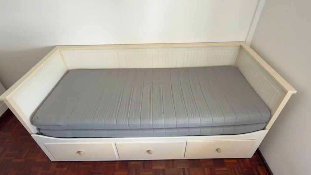 Cama HEMNES indiv/dupla c/3 gav/2 colchões, branco/Ågotnes firme, 80x200 cm