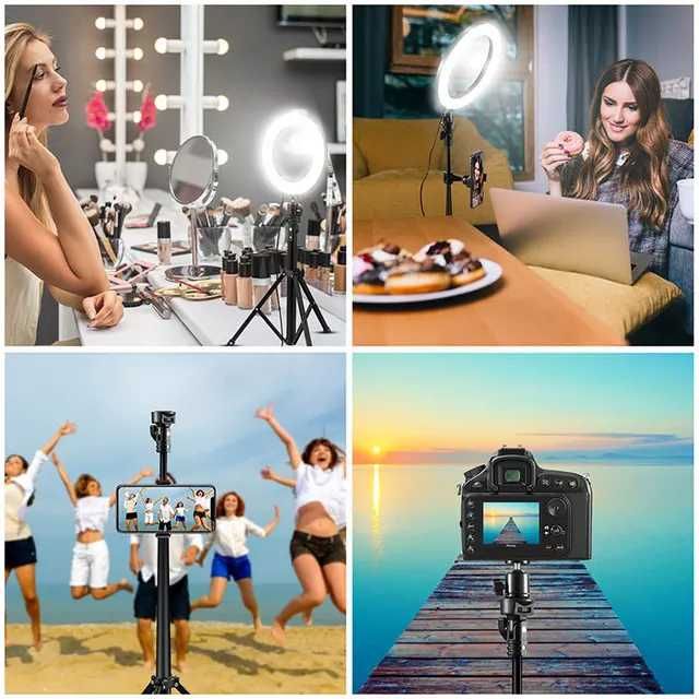 Selfie ring light 21cm luz para selfies perfeitas LED tripé 160cm