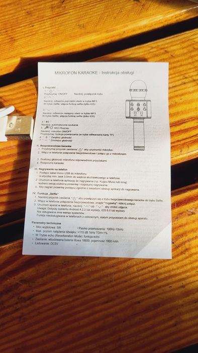 Mikrofon karaoke srebrny nowy USB Wster ws-858