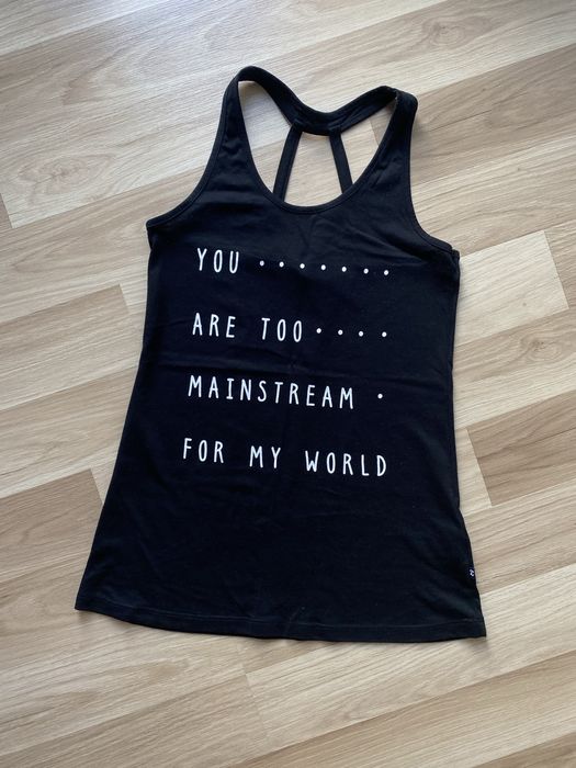 Bluzka Tshirt top na ramiączka czarny z białym nadrukiem Cropp XS