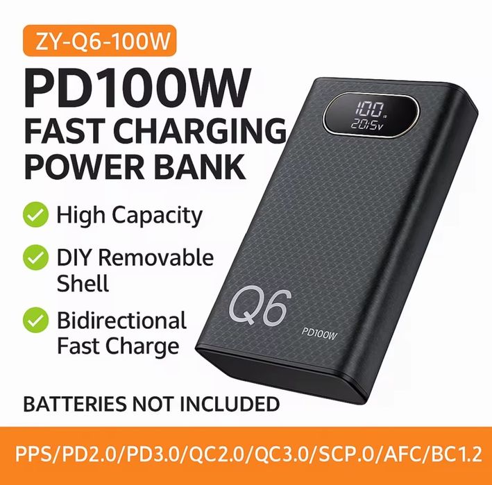 Павербанк для ноутбука, паяльника, смартфона Q6 PD 100W