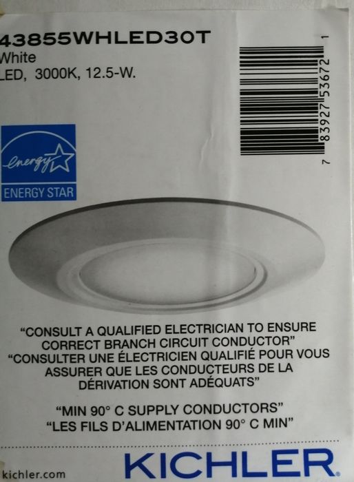 Светодиодный потолочни светильник " KICHLER" LED, 3000K, 12.5-w, 120 V