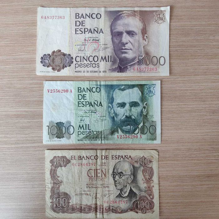 Lote de 3 Notas de Pesetas (Espanha) pré Euro