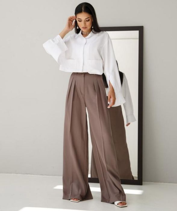 Брюки палаццо, широкі, класичні, коричневі, р-р L-ка