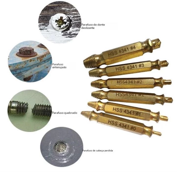 Jogo de 6 Extratores de Parafusos Danificados / Partidos (Novo)