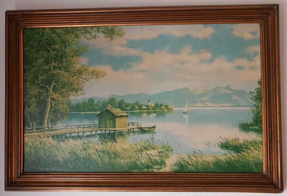 Quadro Paisagem Moldura Dourada