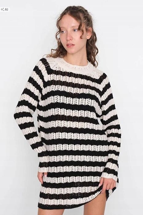 Miękki pleciony sweter w paski w stylu minimalistycznym uniwersalny 5ia
