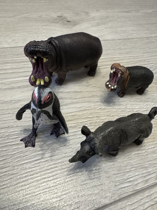 Zwierzęta zoo figurki Hipopotam pingwin nosorozec