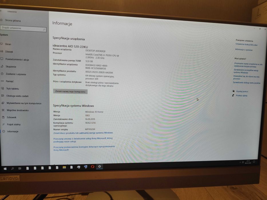 komputer lenovo ideacentre aio 520-24ikl all-in-one