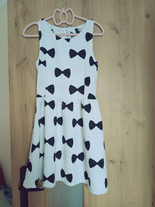 Biało czarna elegancka sukienka w kokardy na komunię ślub imprezę h&m