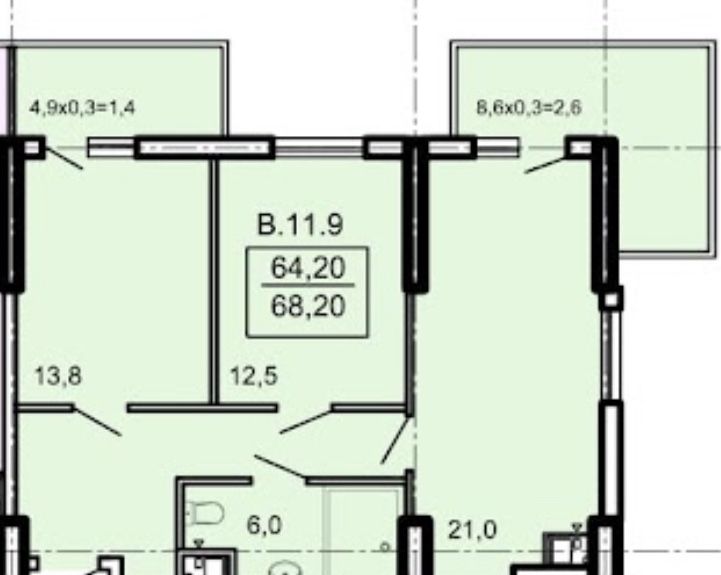 2-комнатная квартира по адресу ул. Спортивная (площадь 68,2 м²) - Atlanta.ua - фото 5