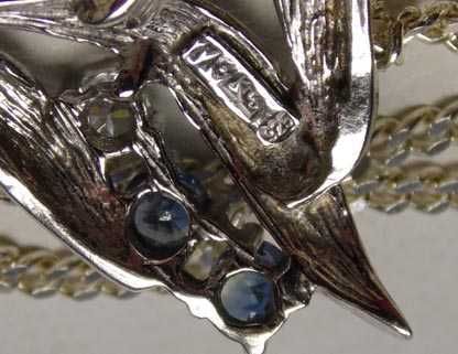 Srebrny naszyjnik naturalne szafiry i cyrkonie 45 cm. VINTAGE