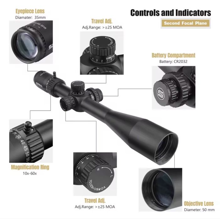 SPINA-Carbine Mira telescopica para caça, HD, 10-60x50