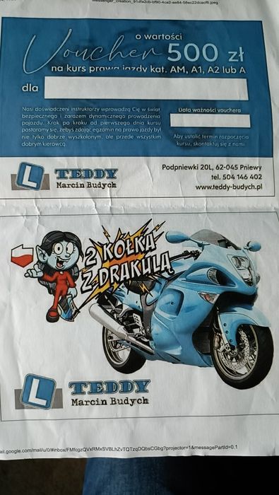 Sprzedam voucher na kurs prawa jazdy kat a
