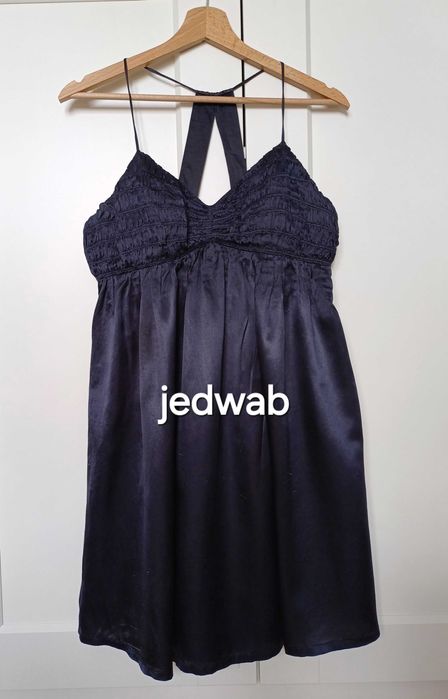 Długa jedwabna ciemnogranatowa sukienka do spania rozm. S/M