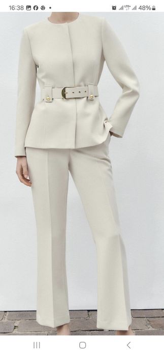 Garnitur nowy stylowy śmietankowy damski r.40 Zara