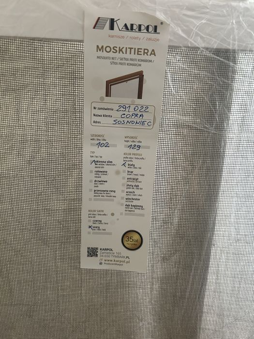sztywna moskitiera okienna Karpol 102x129 cm biała szara siatka moskitiera Katowice