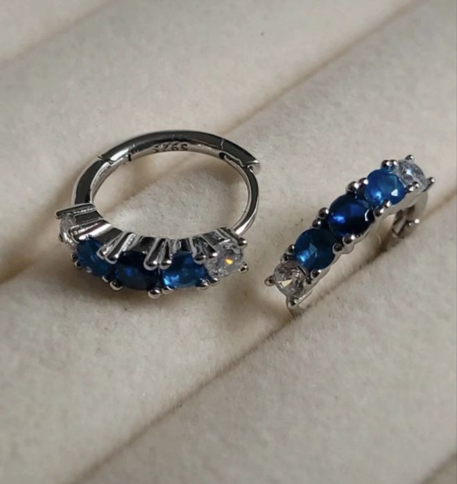 Kolczyki srebrne 925 w stylu Pandora, cyrkonie niebieskie- Nowe!