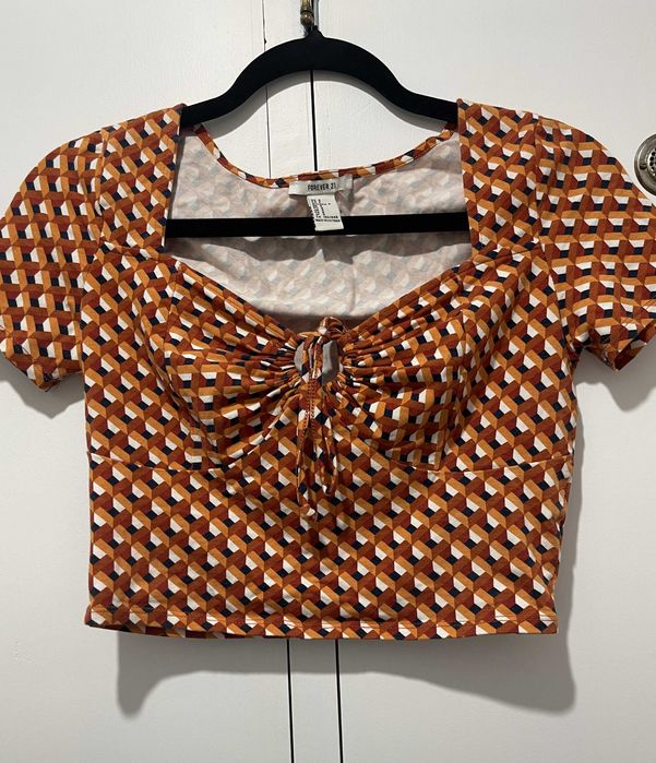 Crop Top Forever 21 Algodão – Padrão Geométrico Retro 70s - S